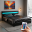 (Black, Small Double) COOL LED Faux Leather LED Upholstered Bed Frame 1