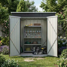 (4X6FT, Grey) BIRCHTREE Garden Shed Strong Metal Pent Roof Outdoor Storage Free Foundation New