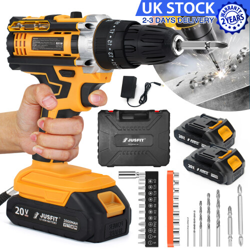 (2 Battery) Electric Cordless Drill Combi Driver 25+3 Torgue Options 1