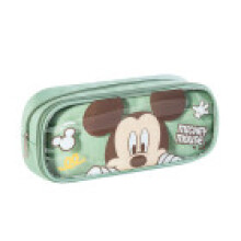 (Green) Toy Cute Story Pen Bag Multiple Layers Transparent Front School Kids Use
