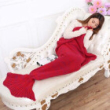 (Red) Mermaid Tail Blanket Crochet Knitting Air Conditioner Blankets Gift Soft Warm