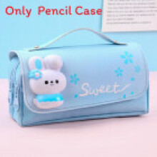 (BlueBunny) Canvas Pencil Kids Case With Bunny And Sakura Print For Girls School Storage And Use