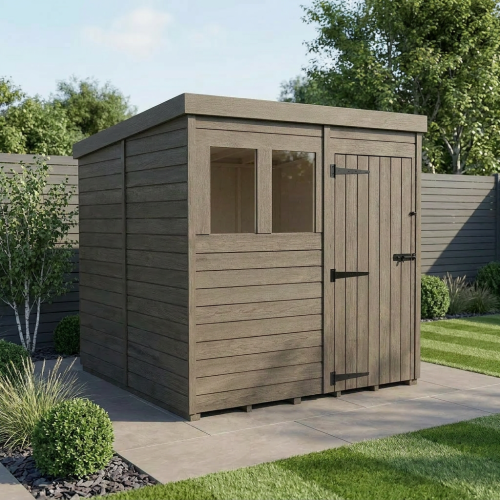 7x10 Pent Composite Shed Tanalised (Single Door, With Windows)