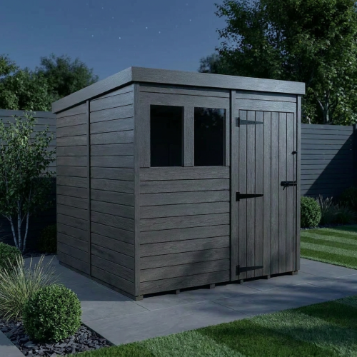 7x10 Pent Composite Shed Tanalised (Single Door, With Windows) 2