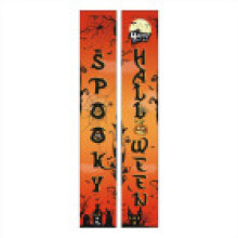 (Orange Spooky) Pair 1 Halloween Couplet Banner Party Decor Treat Trick Porch Signs Door Hanging