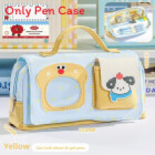 (Yellow) Magnetic Cat Cartoon Closure Large Pen Bag Material Supplies School Elementary