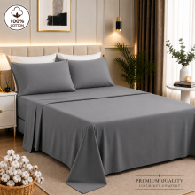 (King Flat Sheet, Grey) Premium 100% Egyptian Cotton Flat Sheet - Hotel Luxury Bedding - Soft & Breathable