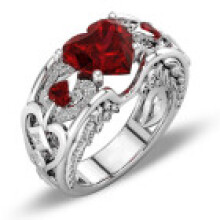 (red,6)Stylish Women Ladies Rhinestone Princess Heart Shape Jewelry Ring Wedding
