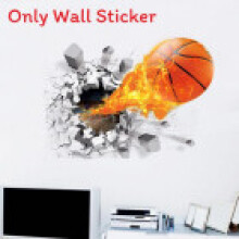 (Basketball) 3d Punching Fireball Basketball Wall Sticker Decorative Wall Paper For Children Room