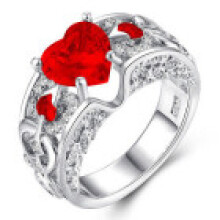 (red,10)Stylish Women Ladies Rhinestone Princess Heart Shape Jewelry Ring Wedding