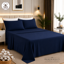 (Super King Flat Sheet, Navy Blue) Premium 100% Egyptian Cotton Flat Sheet - Hotel Luxury Bedding - Soft & Breathable