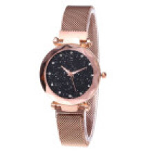 (Rose gold)Womens Fashion Stars Sky Belt Watch Magnet Strap Buckle Stainless Steel Casual
