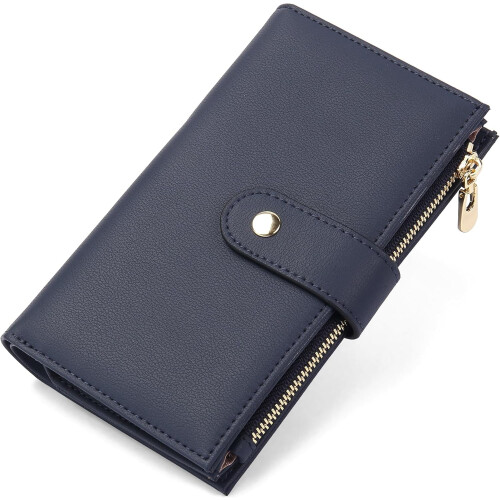Women's Leather Trifold Wallet with RFID Blocking and Pen