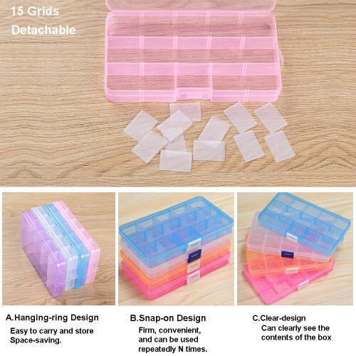 Plastic Organizer Box with Dividers 15 Grid Clear 2