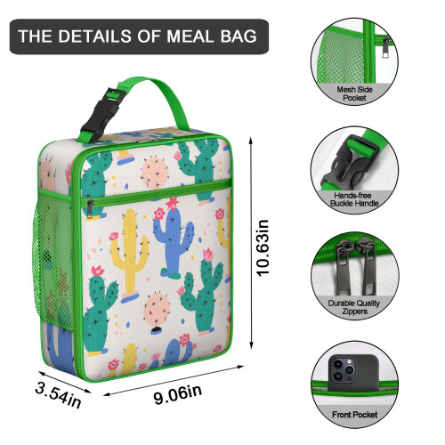Sac à lunch isotherme avec poignée, motif cactus 2