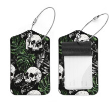 Étiquettes à bagages motif feuilles de palmier et crâne en acier inoxydable