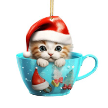 Décoration de Noël en acrylique : Chat dans une tasse (1 pièce)