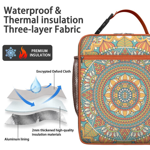 Sac à lunch portable style mandala, isotherme et imperméable 2