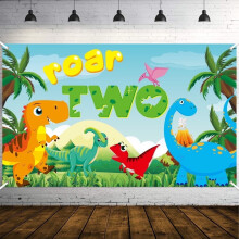 Bannière de fond dinosaure pour anniversaire d'enfant de 2 ans