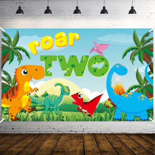 Dinosaurier-Geburtstags-Hintergrundbanner für 2-Jährige
