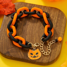 Braccialetto di Halloween con ciondolo fantasma e zucca, elastico e con perline.