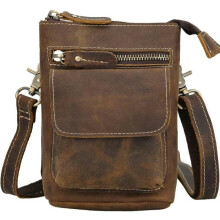 Retro heren crossbodytas van echt leer, klein formaat, heuptas