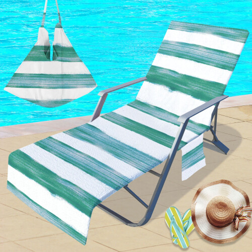 Housse de chaise de plage rayée avec poches latérales, séchage rapide 1