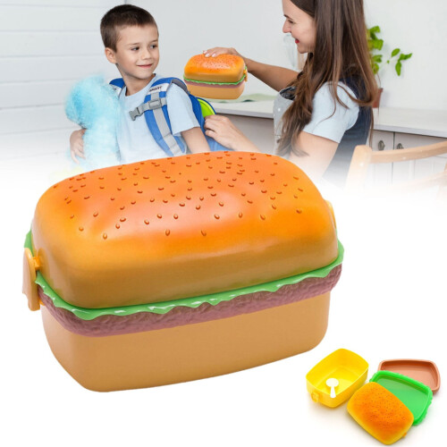Hamburger-Shaped Lunch Box 3-Layer Microwave-Safe
