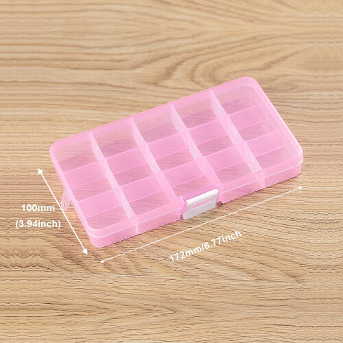 Boîte de rangement en plastique avec séparateurs, 15 compartiments, rose 1