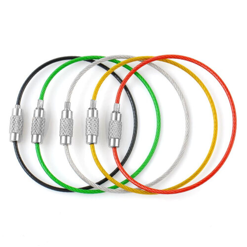 Mini screw locking steel wire keychain cable