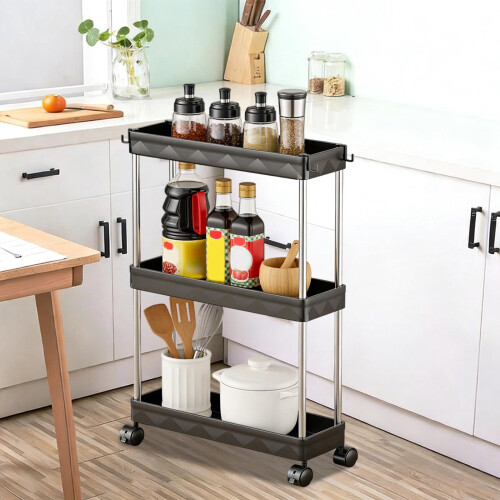 3-Tier Narrow Rolling Storage Cart with Shelves 1