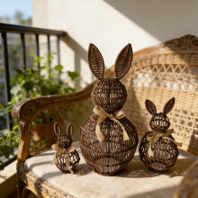 Panier de rangement en osier en forme de lapin de Pâques avec couvercle - Rangement léger