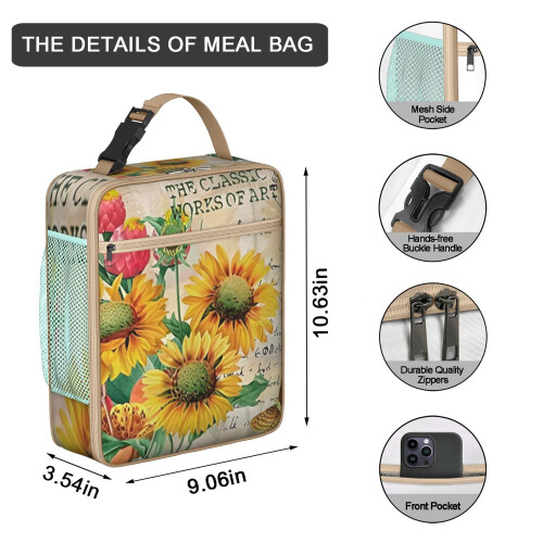 Tragbare, isolierte Lunchtasche mit Sonnenblumenmuster 1