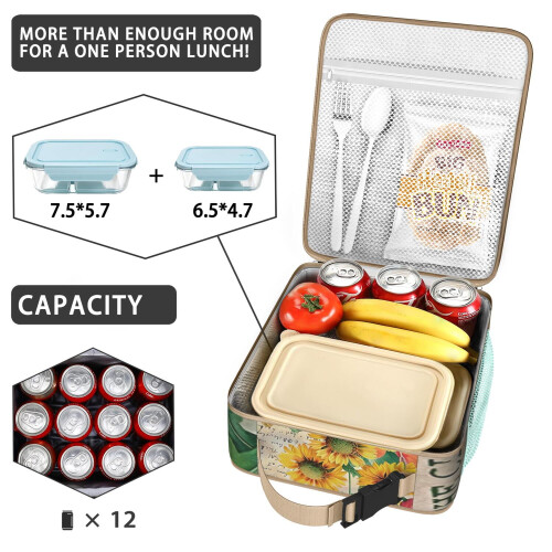Tragbare, isolierte Lunchtasche mit Sonnenblumenmuster 2