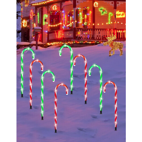 Φωτιστικά Μονοπατιού από Ζαχαροκάλαμο Candy Cane Εξωτερικού Χώρου, Συσκευασία 8 2