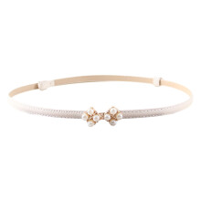 Ceinture ajustable pour femme, imitation perles, beige