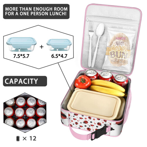 Ladybug thermal lunch box reusable cooler bag with handle 2