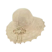 Damen-Sonnenhut aus Stroh mit breiter Krempe, beige, Einheitsgröße