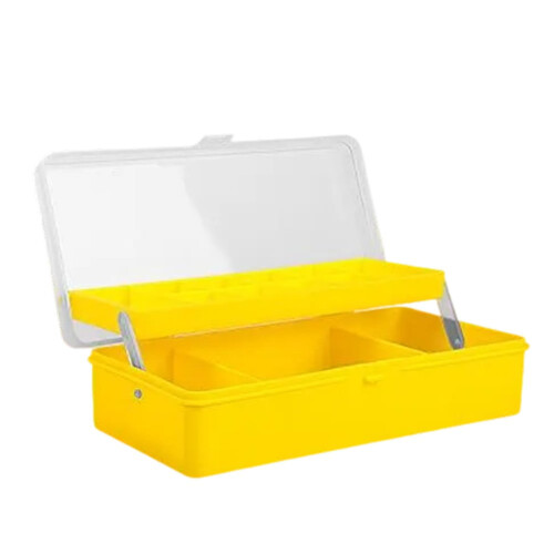 Two-Layer Fishing Box Yellow with Multi-Compartment Design