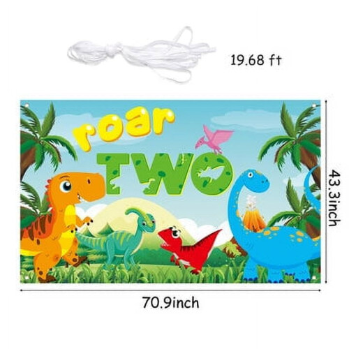 Dinosaurier-Geburtstags-Hintergrundbanner für 2-Jährige 1