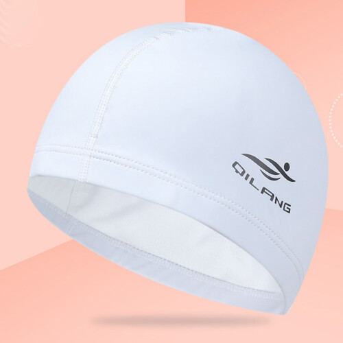 White Fabric Swim Cap High-Elastic Breathable One Size 1