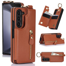 Samsung Galaxy Z Fold5 plånboksfodral brunt PU-läderfodral