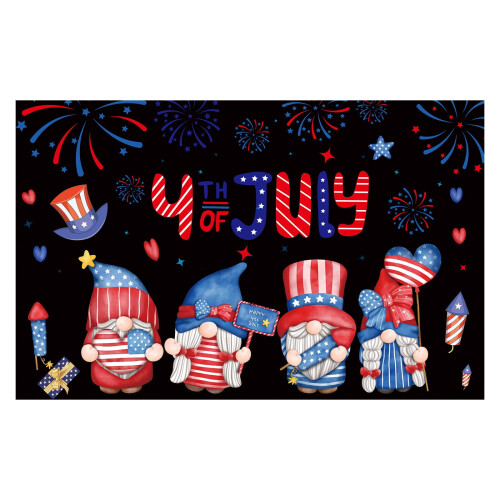 Bannière décorative avec gnome et drapeau américain, 72,8 x 43,3 pouces