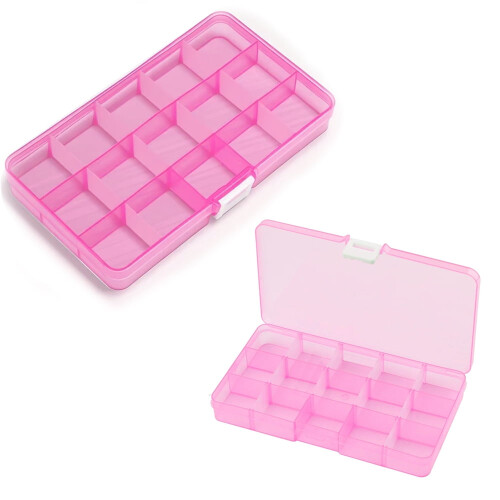 Boîte de rangement en plastique avec séparateurs, 15 compartiments, rose