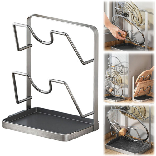 Support pour couvercles de casseroles avec plateau pour plan de travail et plaque de cuisson