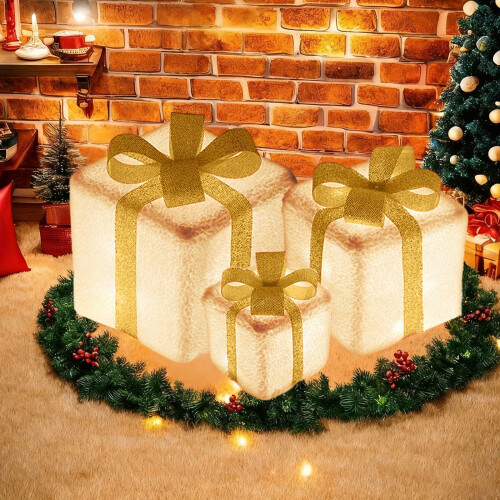 Ensemble de décorations LED pour boîtes cadeaux de Noël (3 tailles)