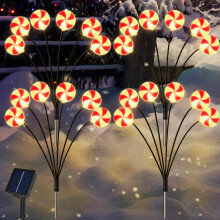 Guirlande lumineuse solaire de Noël en forme de sucette, lumière blanche chaude, lot de 4, 8 modes