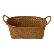 Panier de rangement ovale en jonc de mer tissé à la main, jaune naturel, 1