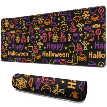Halloween-Mauspad mit Geisterschädel-Kürbismotiv, 31,5 x 11,8 Zoll