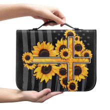 Couverture de Bible en cuir PU avec croix et motif floral, taille universelle